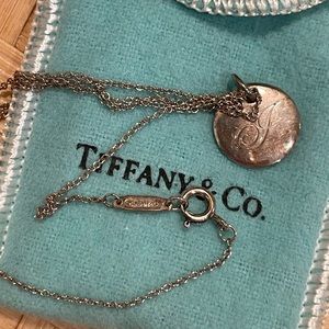 Tiffany & Co Sterling Silver Alphabet Disc Necklace “J”